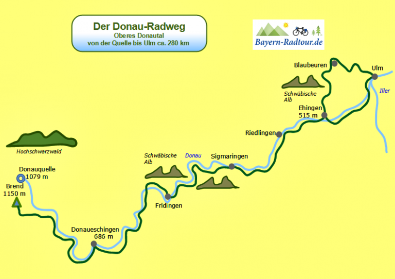 Oben = Karte Oberes Donautal vom Schwarzwald bis Ulm